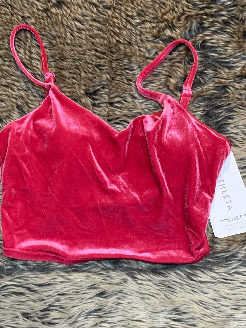Athleta Elation Velvet V-neck Crop Top Sports Bra Berry Fuchsia Size XS